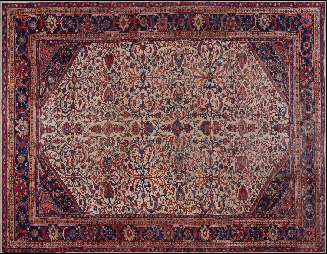 Ivory cream antique floral hand knotted wool pile rug