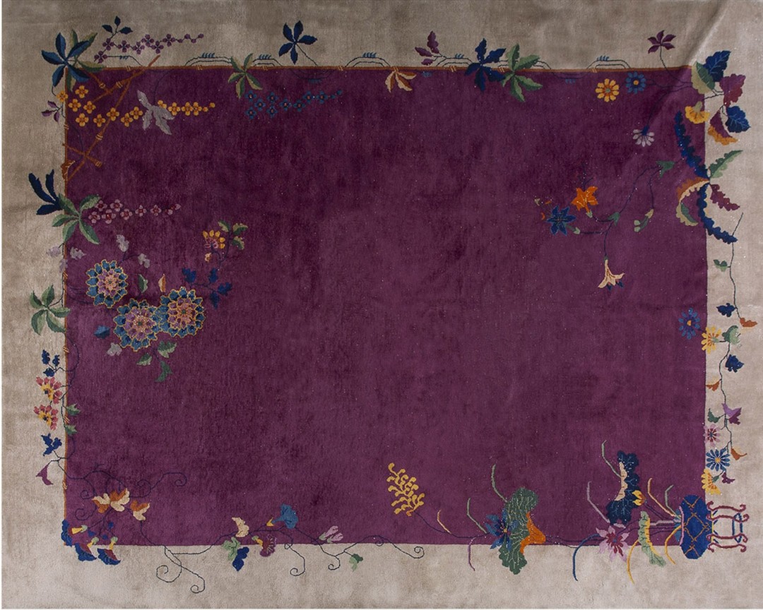 Wool antique rectangle knotted chinese - art deco purple room size 1920s rug