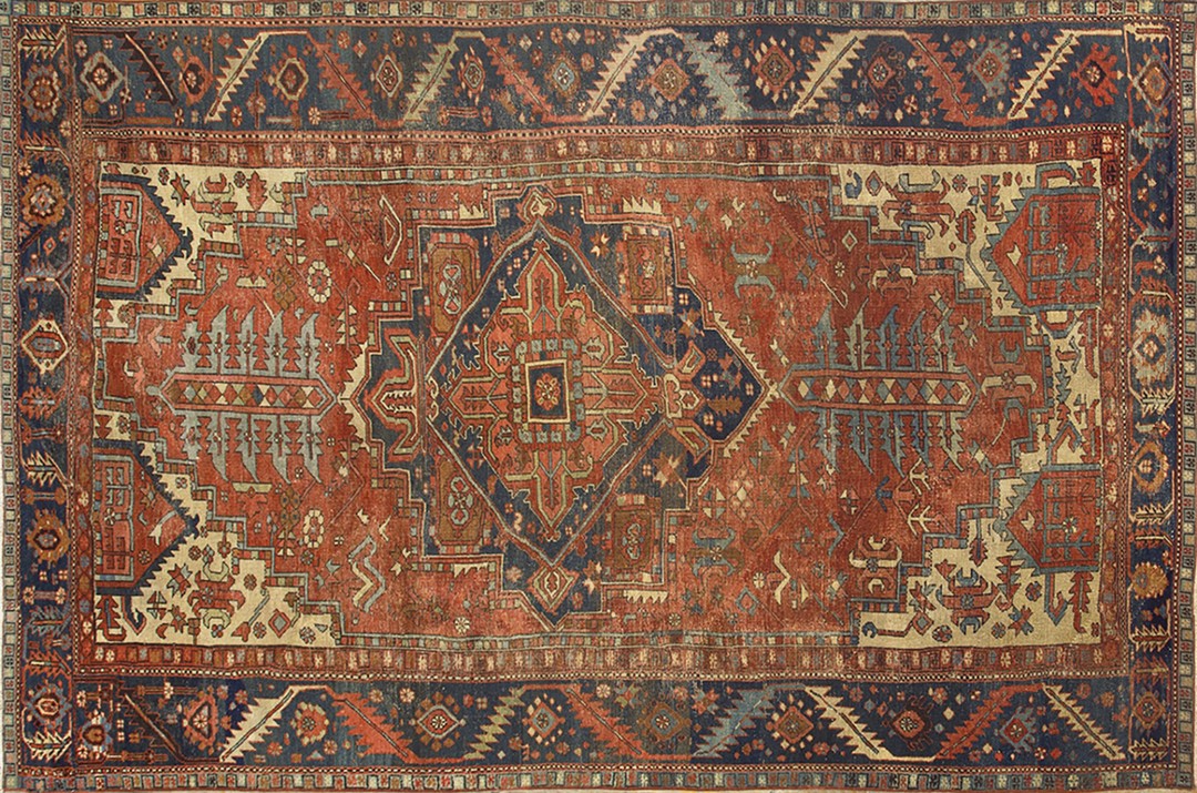 Antique heriz serapi geometric medallion hand knotted room size persian rug