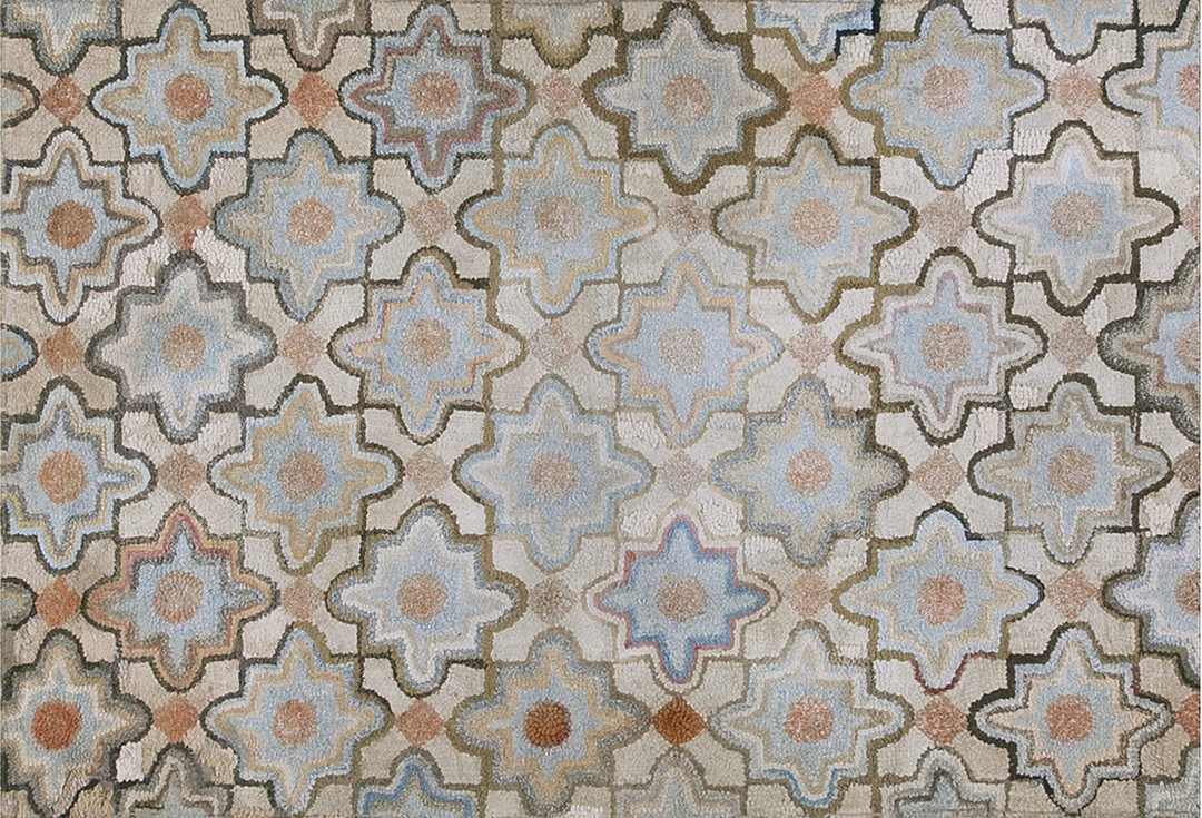 Antique allover star pattern american hooked loop pile rug