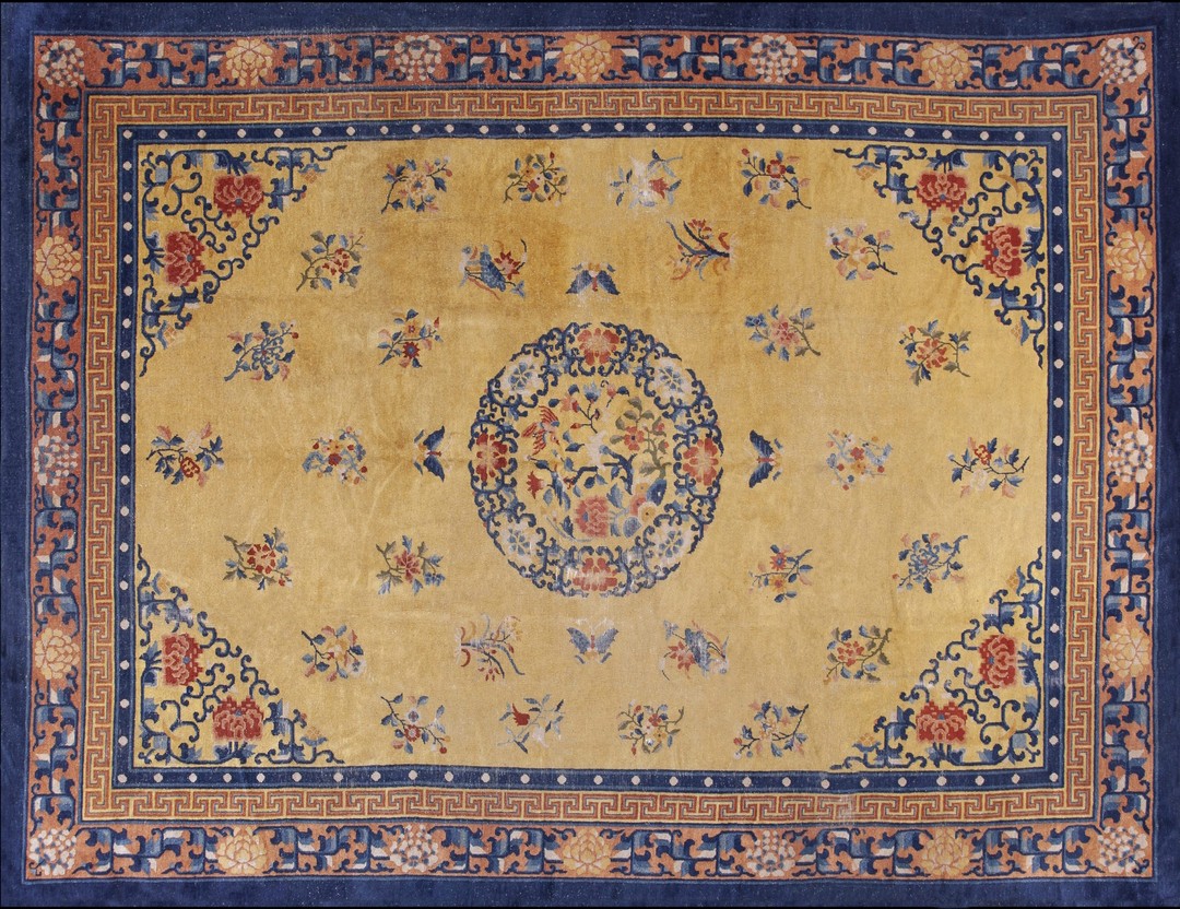 Antique chinese - peking yellow 1920s rug