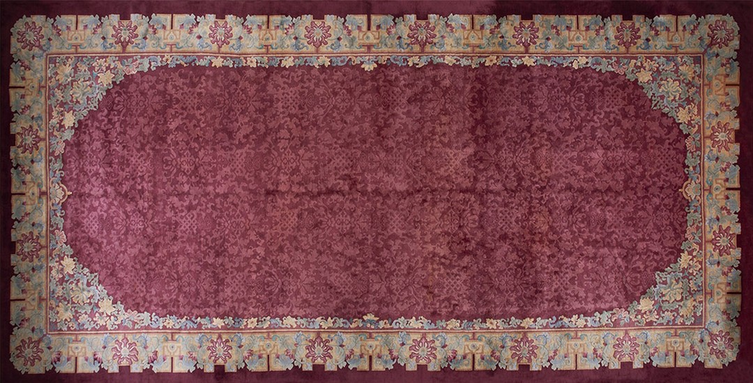 Antique chinese - peking oversized large big wool coral rug