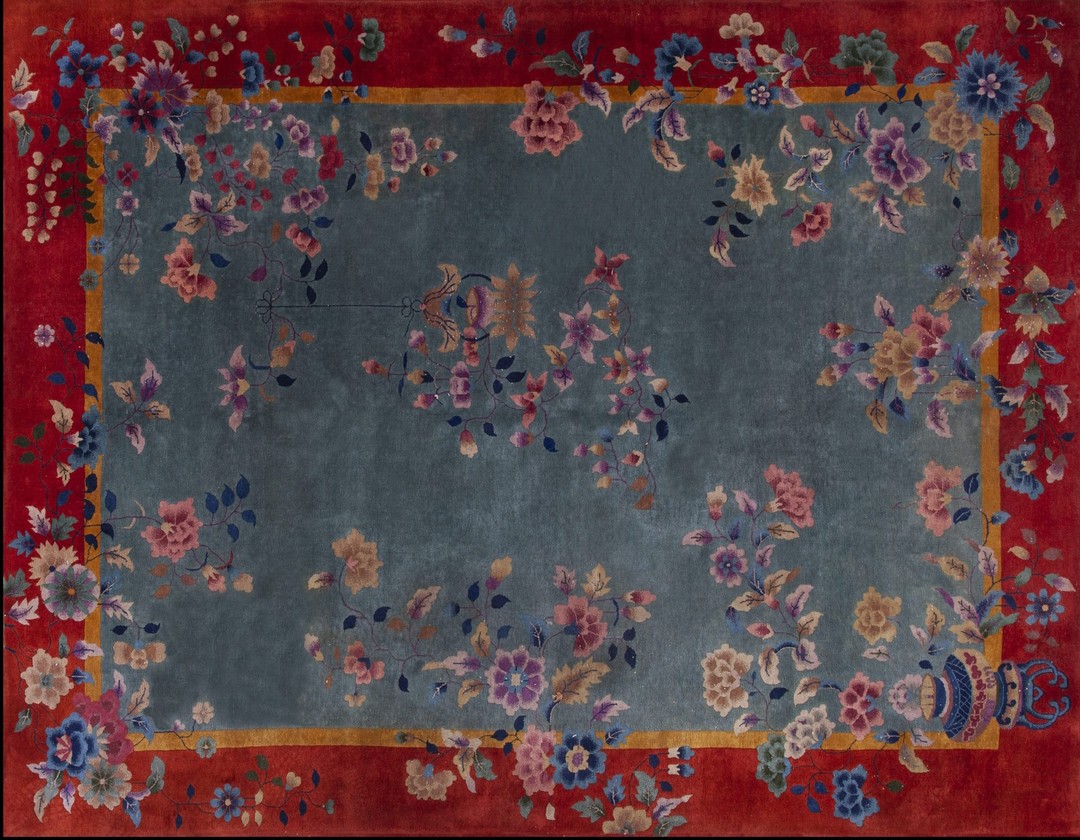 Wool 1920s knotted rectangle chinese antique - art deco room size rug