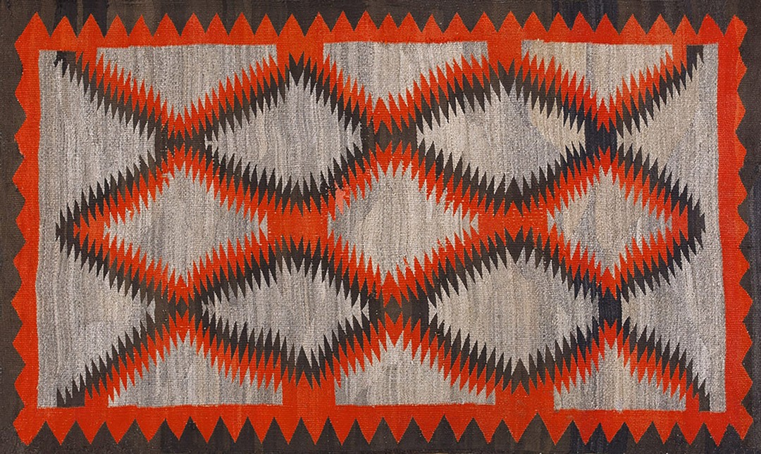 Antique navajo flat weave gray color native american flat weave rug