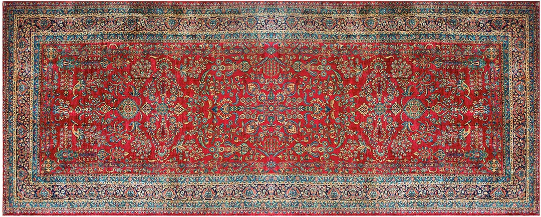 Fine classic red and blue color vintage floral persian oversized kashan rug