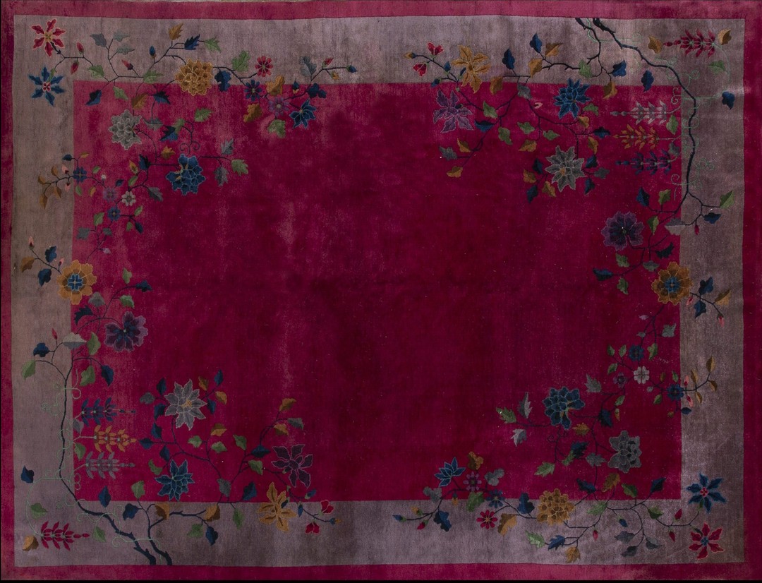 1920s knotted purple wool antique chinese - art deco room size rectangle rug
