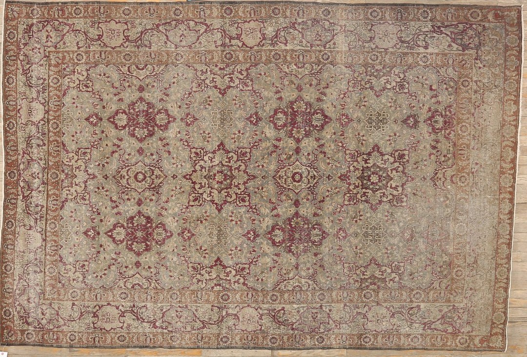 Beautiful refined antique persian allover floral design kerman rug