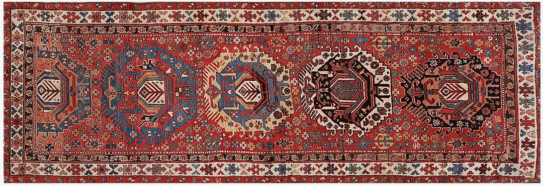 Rustic tribal mid 19th century antique northwest persian hallway runner rug