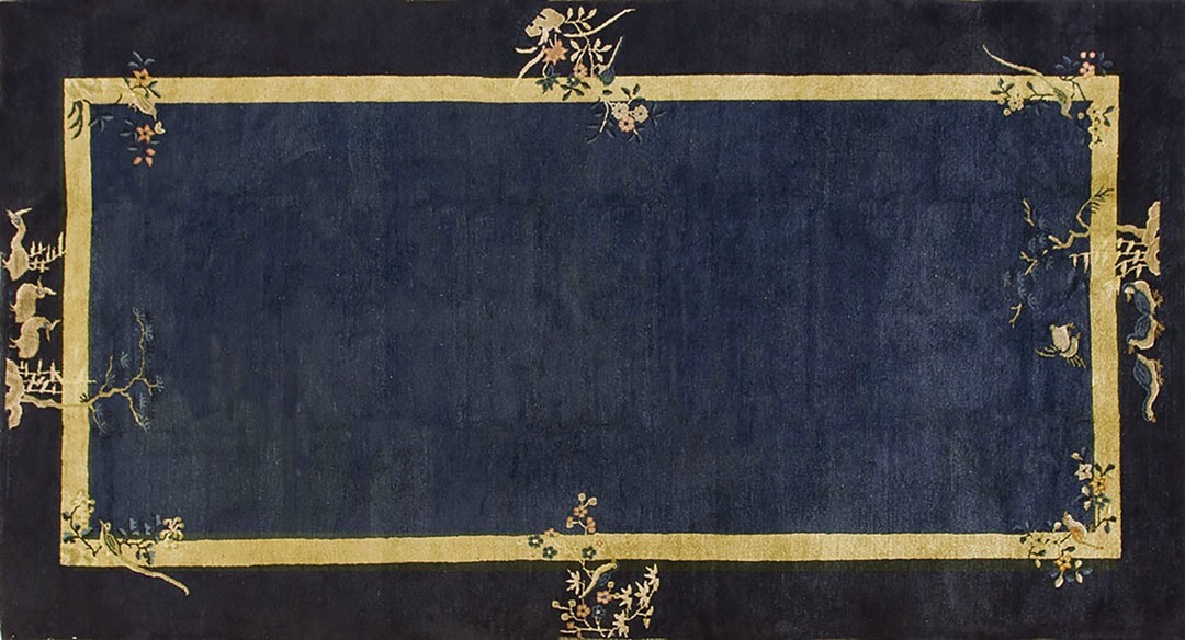 Wool blue chinese - peking 1920s knotted hallway runner antique rectangle rug