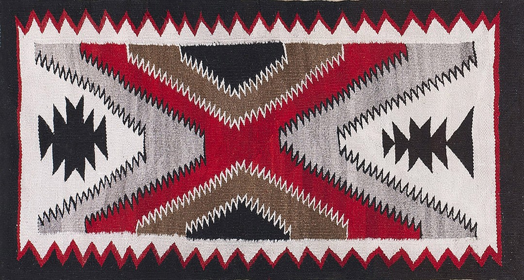 Bold geometric antique native american navajo flat woven rug