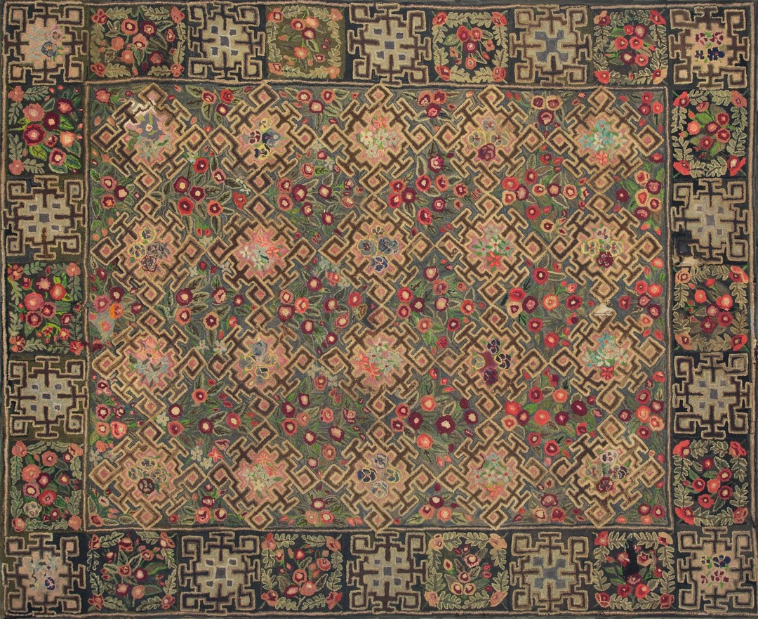 Antique wool & cotton gray hooked - loop pile rug