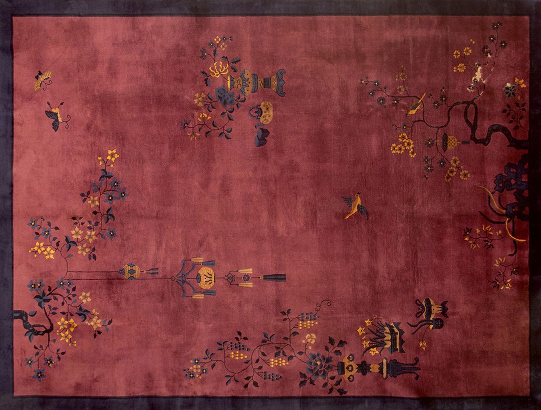 Wool chinese - art deco knotted antique rectangle room size 1920s rug