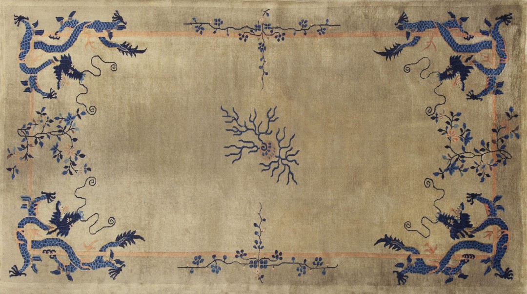 Hallway runner rectangle 1925 ivory antique chinese - peking wool knotted rug