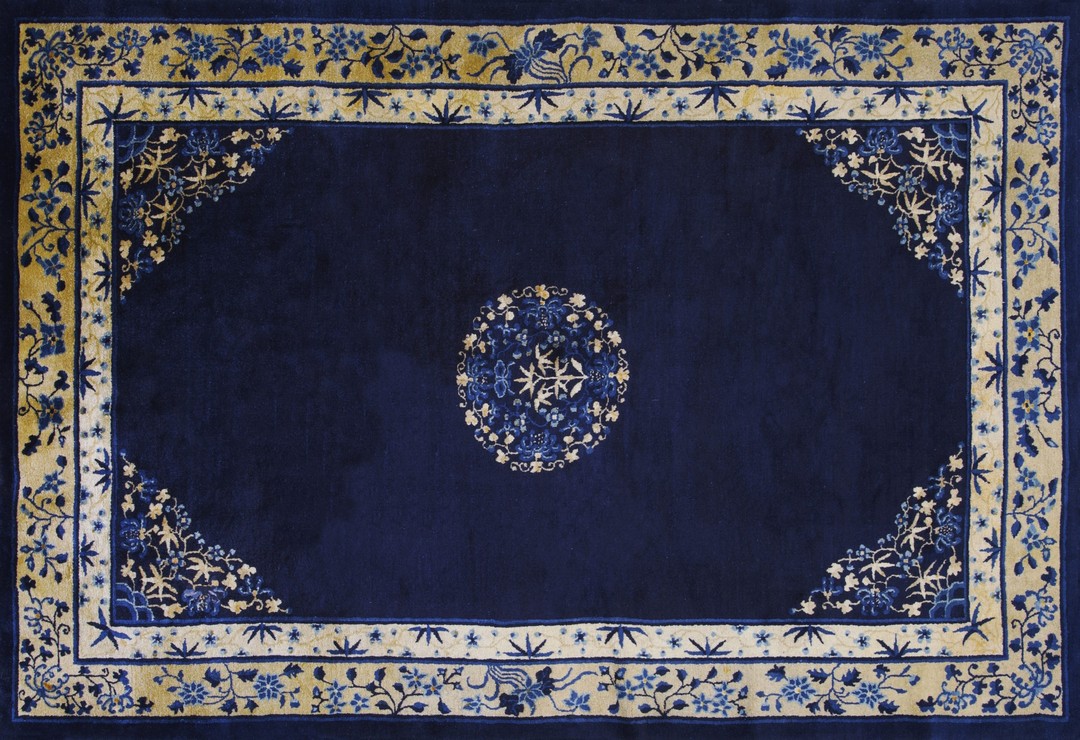 1900s wool rectangle antique blue chinese - peking hallway runner knotted rug