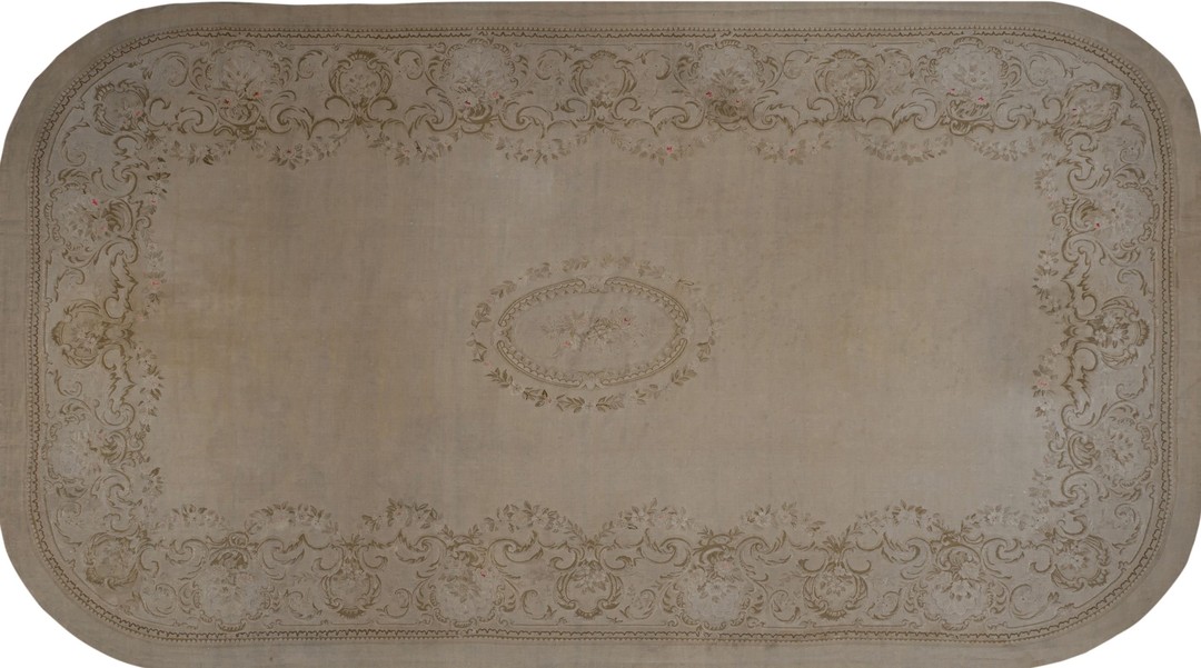 Cream  floral antique early 19th century large size french aubusson carpet