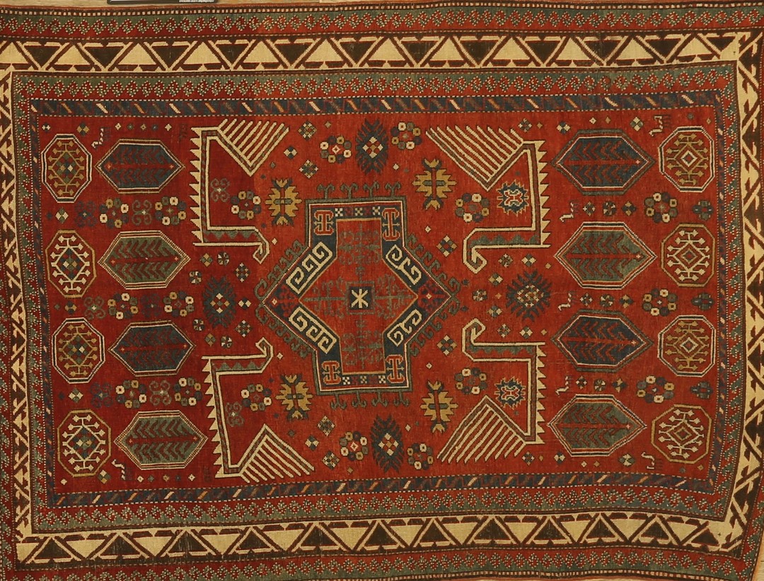 Antique caucasian tribal geometric akstafa kazak rug