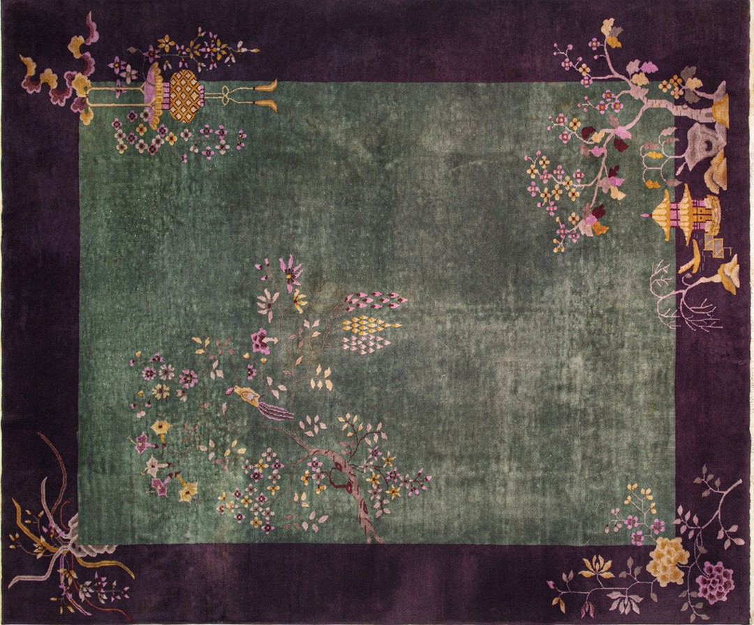 Antique wool gray purple / lavender mauve hand knotted pile rug