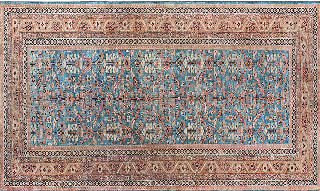 Antique light blue color allover tribal persian scatter size sultanabad rug
