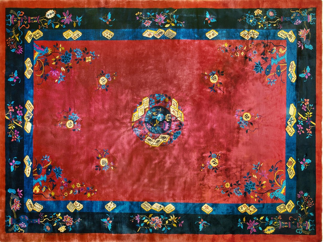 Luxurious antique chinese art deco floral medallion design area rug