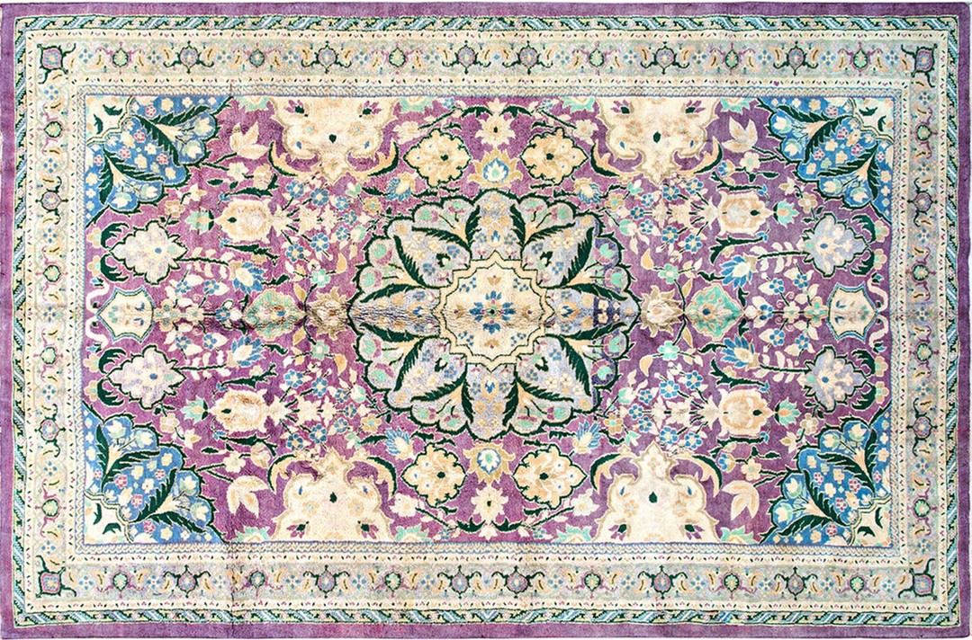 Antique agra - cotton indian floral, medallion knotted rug