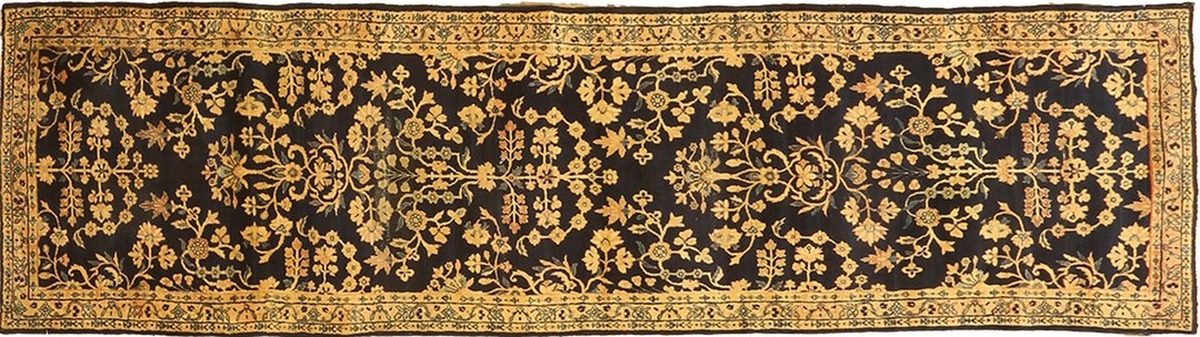 Antique kerman room size wool blue rug