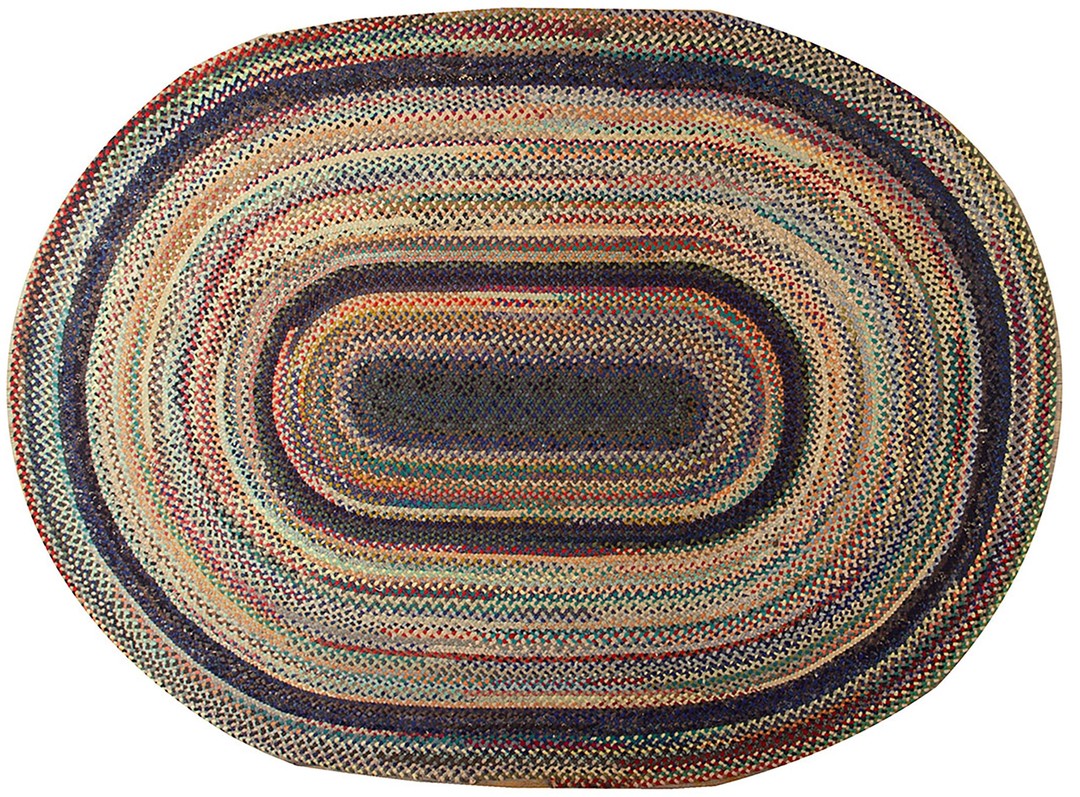 Multicolor jewel tones round 1935 antique flat weave wool rug