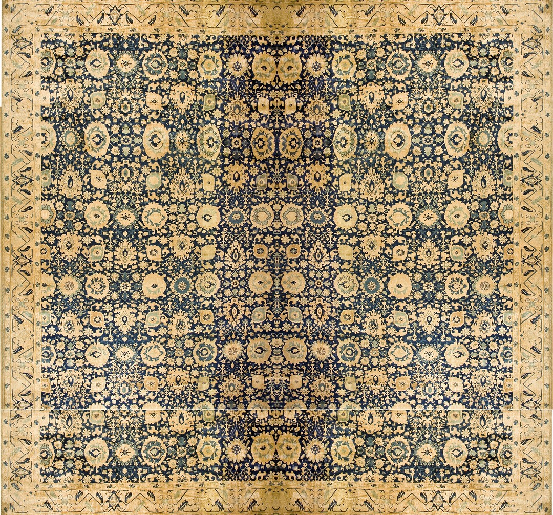 Antique agra oversized large big wool blue rug