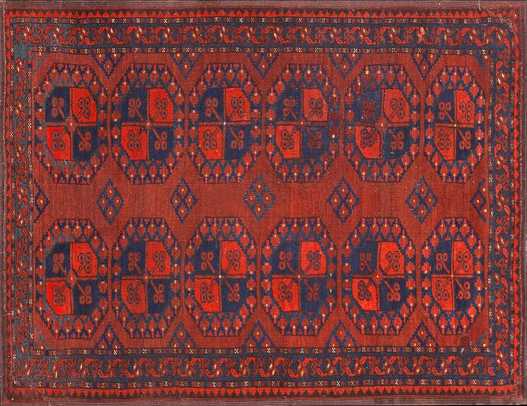 Bold tribal geometric antique bokhara design afghan baluch rug