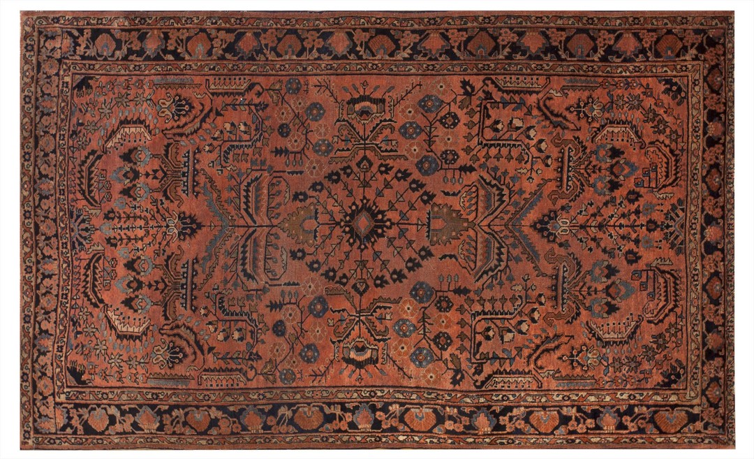 Antique sarouk small scatter size wool coral rug