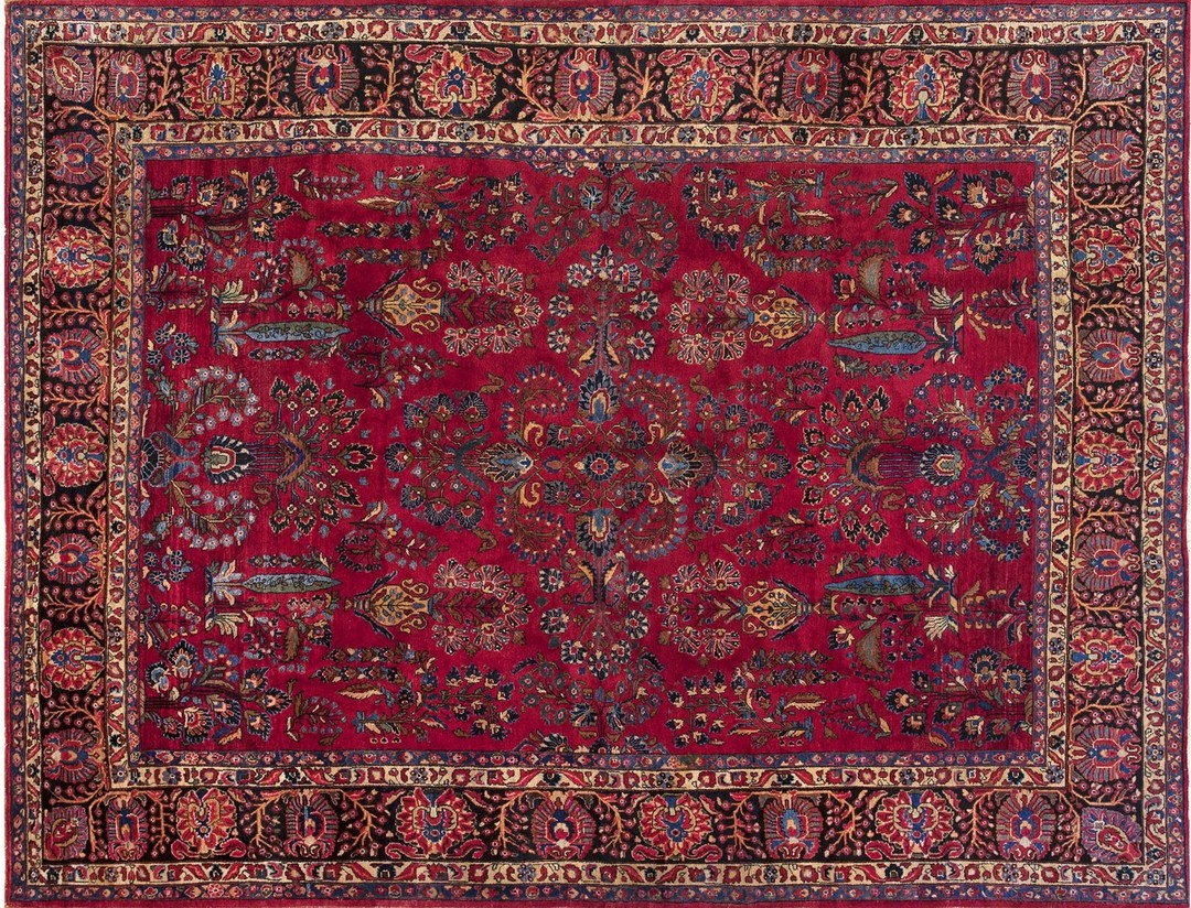 Antique sarouk persian coral 1920s rug