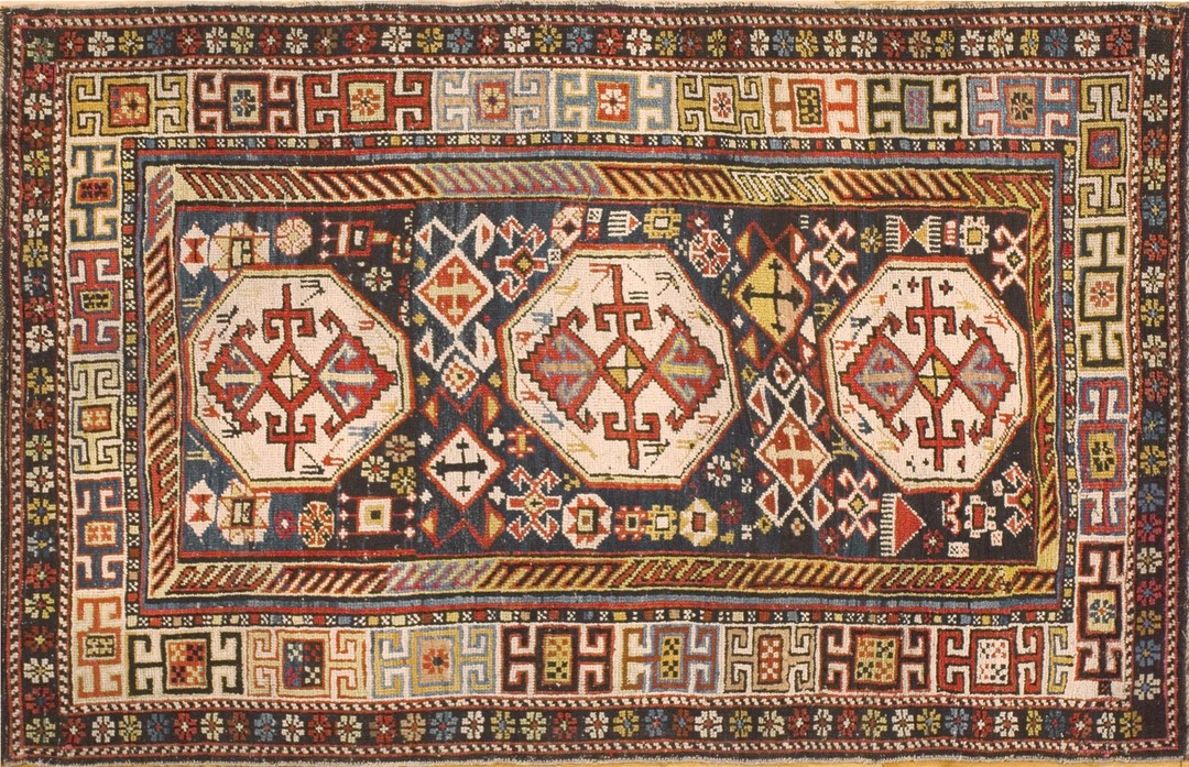 Antique caucasian blue 1900s rug