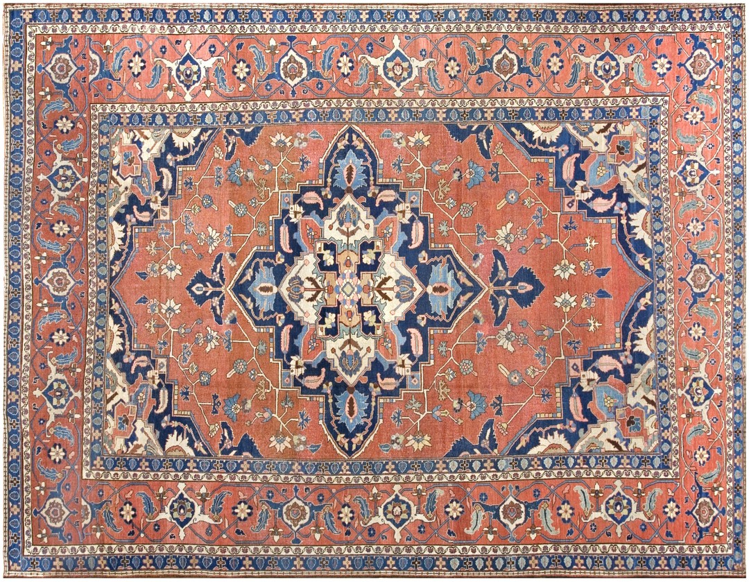 Classic tribal geometric medallion design antique rustic persian heriz serapi rug