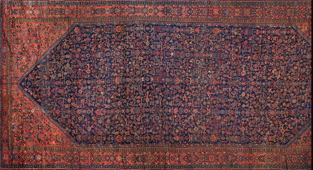 Antique kurdish large room size wool blue rug