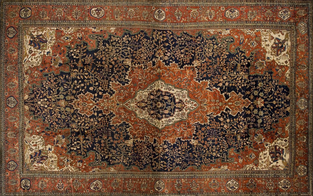 Antique sarouk - farahan oversized large big wool blue rug