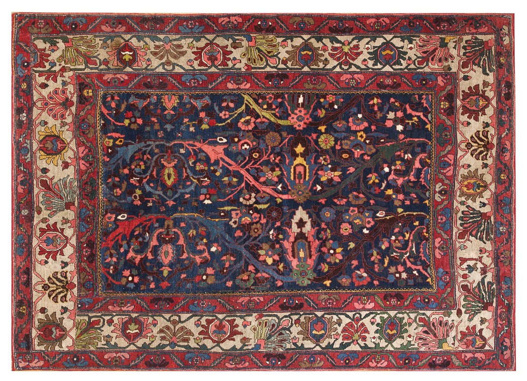 Blue antique tribal allover floral wool pile hand knotted persian bidjar rug