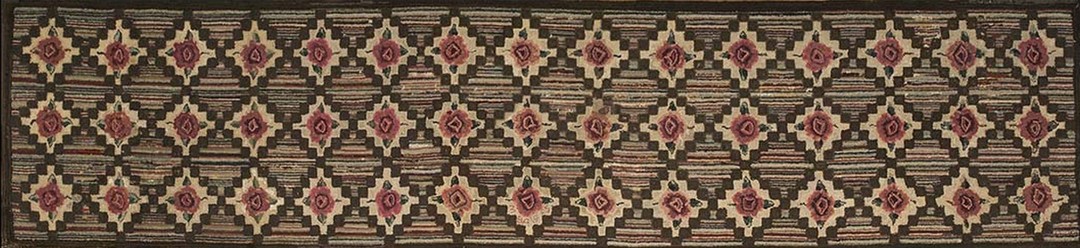 Antique american hooked hallway runner wool coral rug