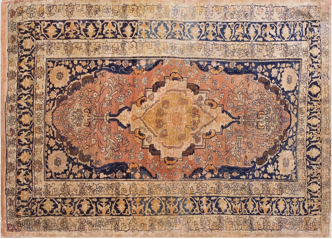 Finely woven antique tabriz persian coral color late 19th century rug