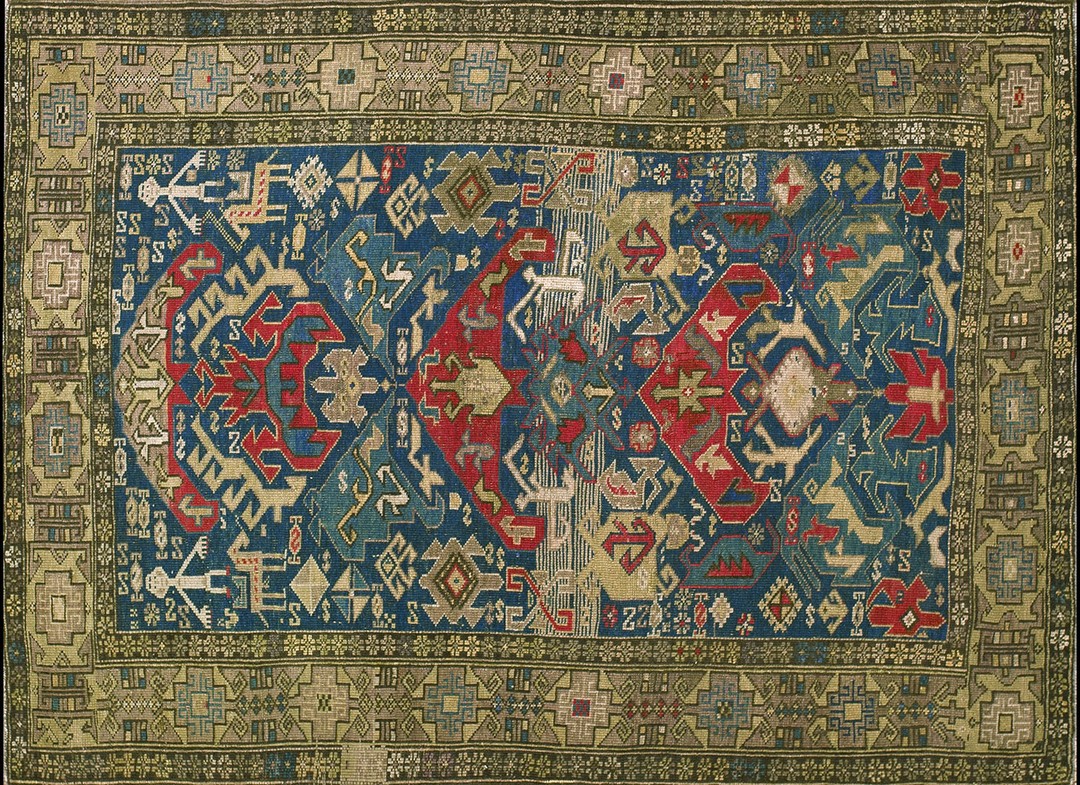 Antique caucasian blue 1930s rug