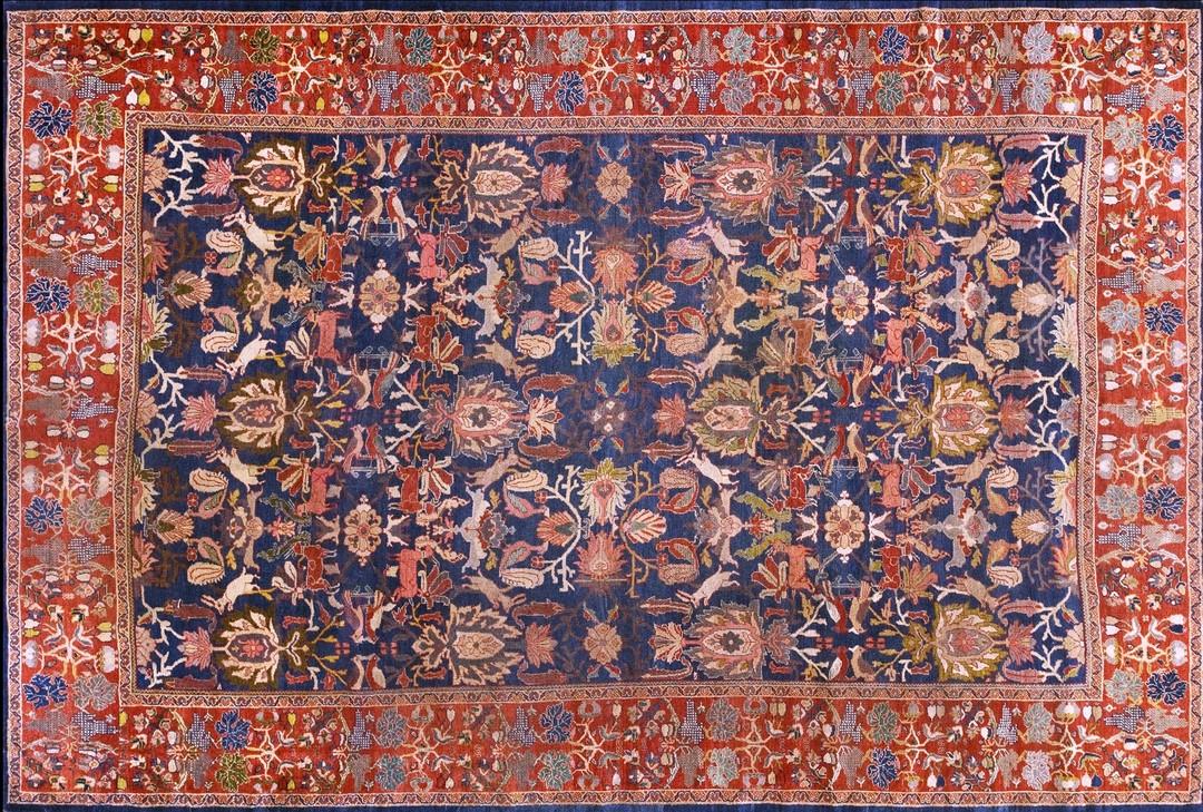 1880s persian hand knotted pile blue wool antique allover sultanabad geometric rug