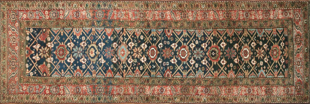 Antique persian kurdish blue 1890s rug