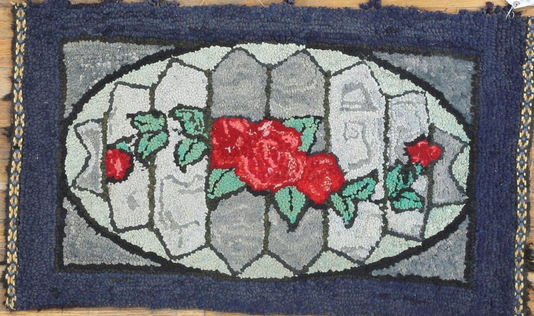 Antique american hooked blue 1890s rug