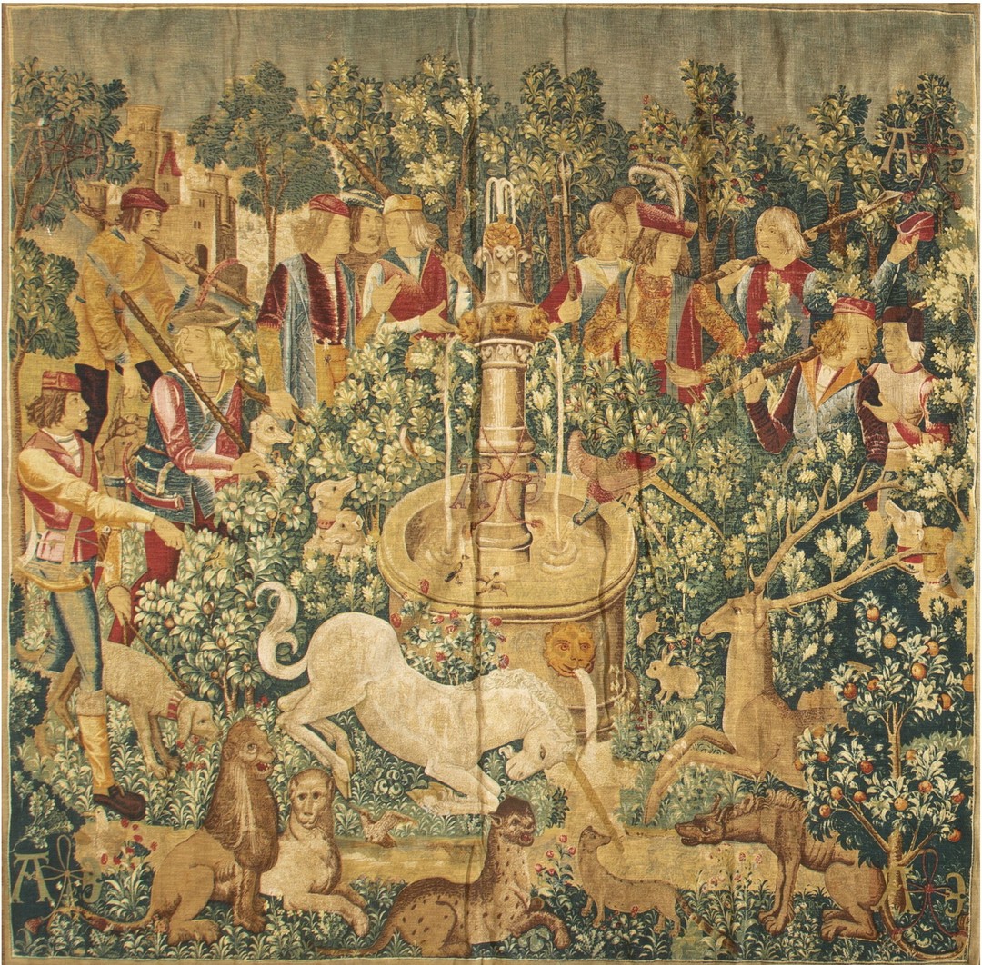 Vintage tapestry continental allover floral flat weave rug