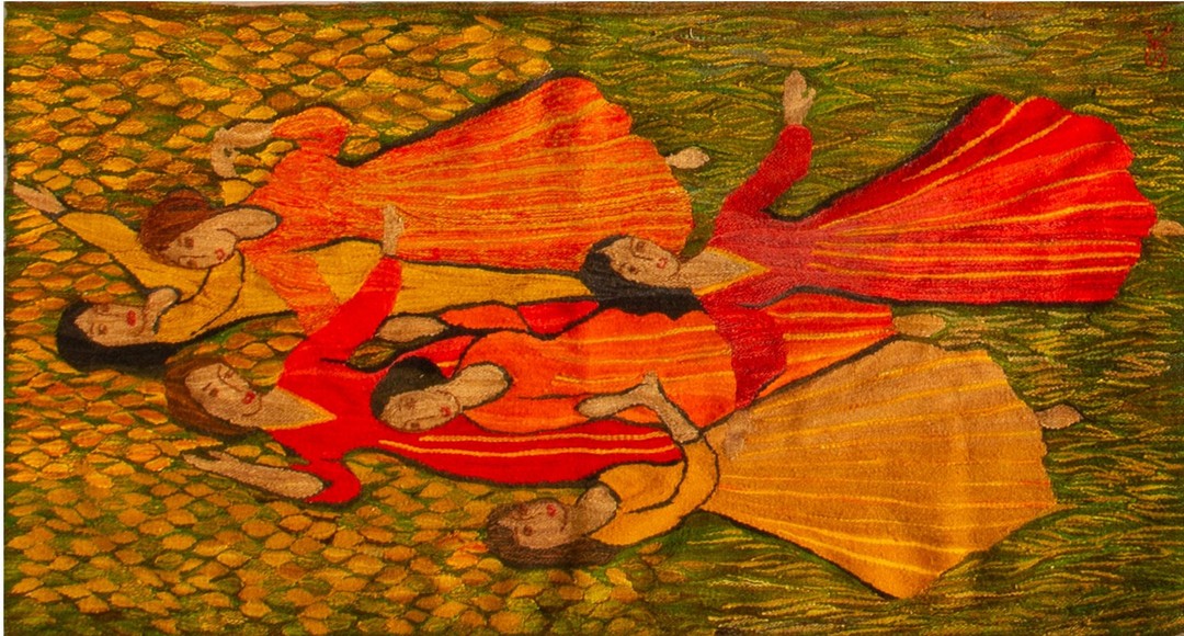 Antique tapestry french green 1875 rug