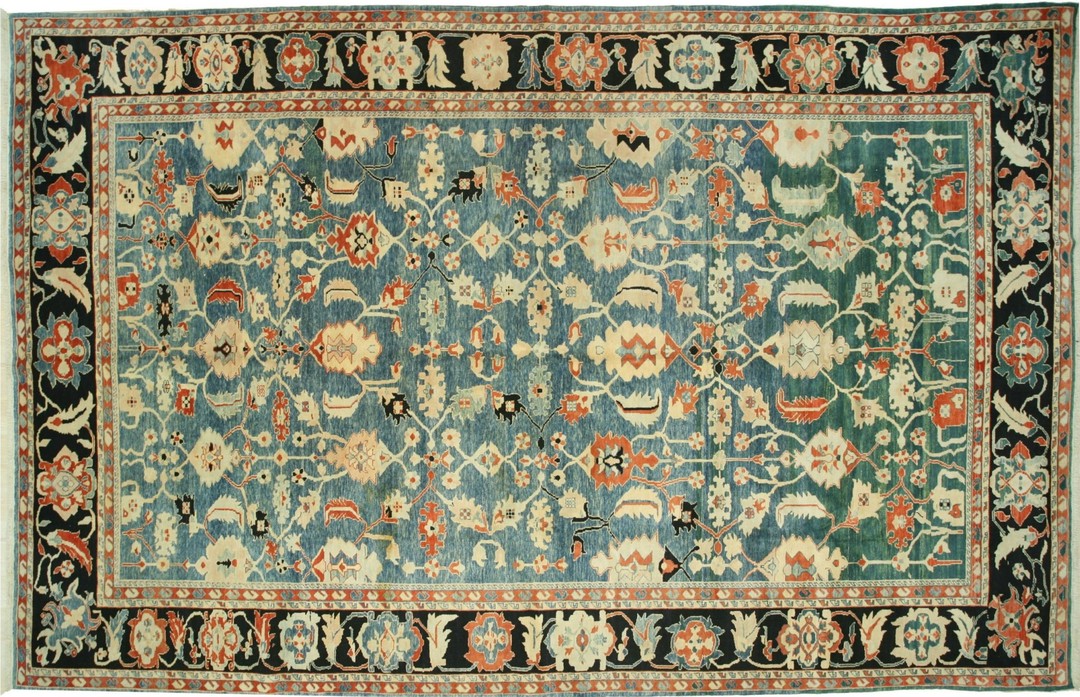 Refined chic green hand knotted wool rug