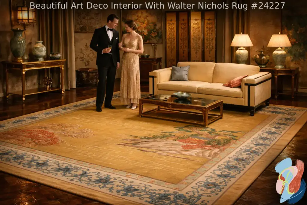 Beautiful art deco interior with walter nichols rug #24227 from the collection of rugsonnet