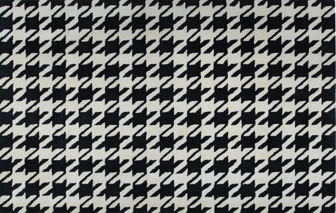 Classic timeless black and white hand tufted wool houndstooth rug