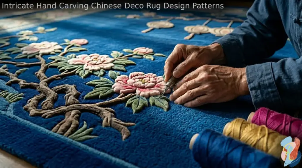 Intricate hand carving chinese art deco rug design pattern by rugsonnet