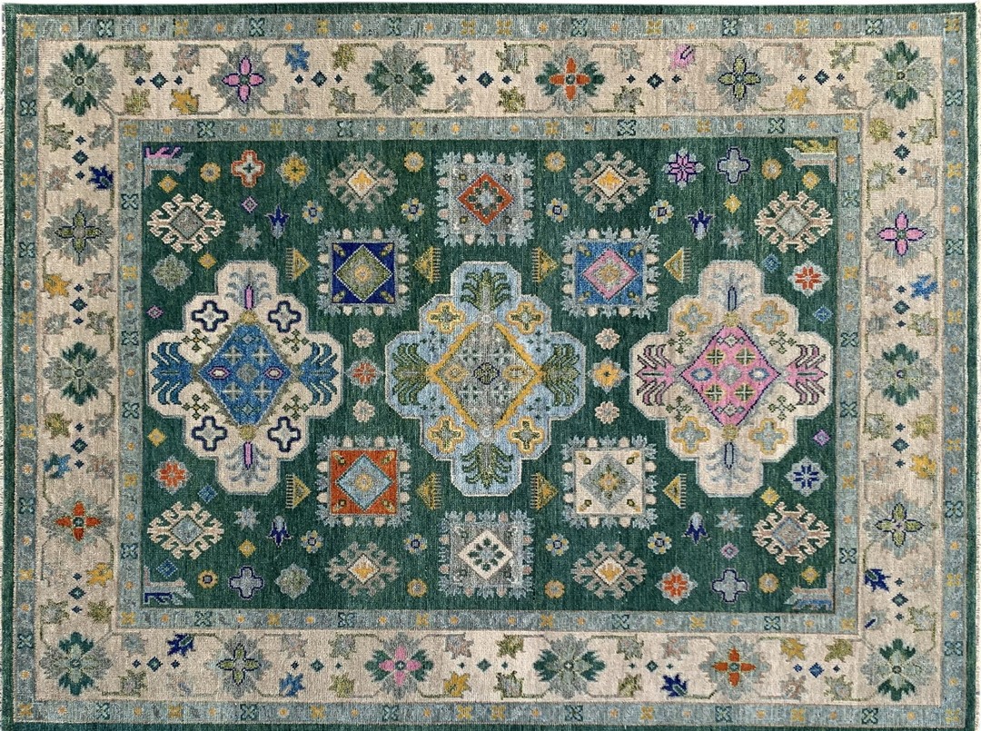 Isla kazak green hand knotted wool rug