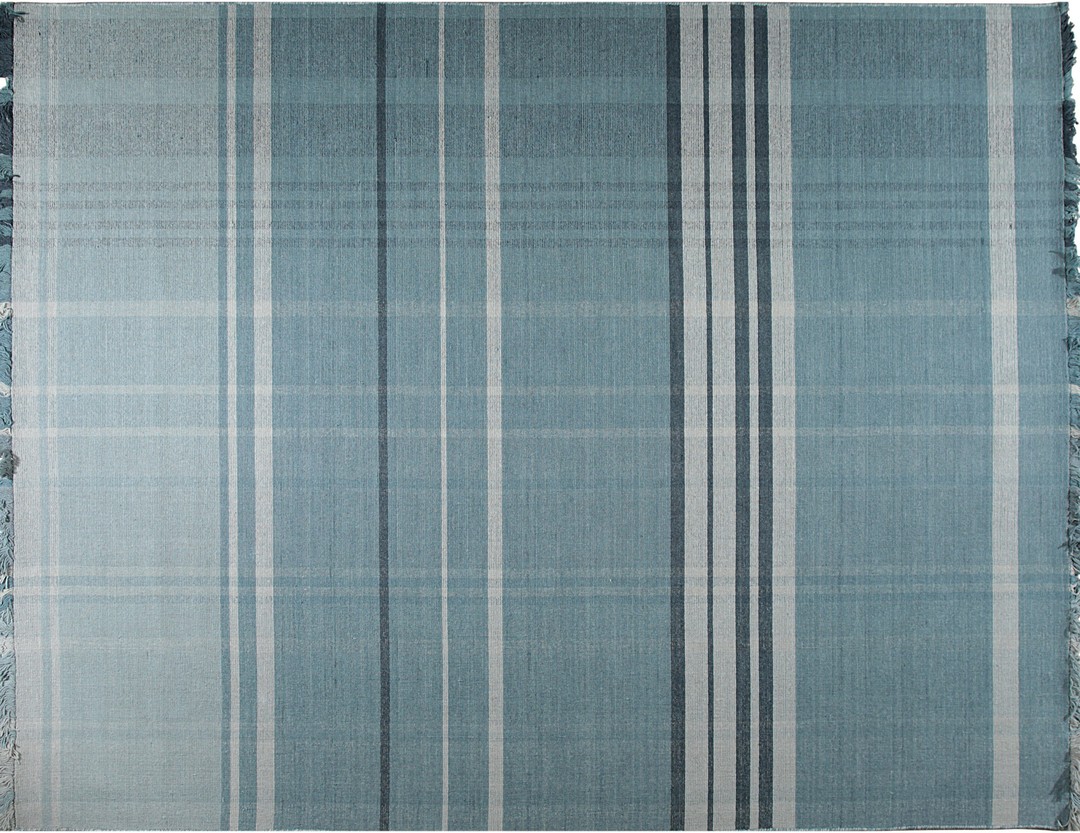 Opulent majestic blue flatweave wool rug