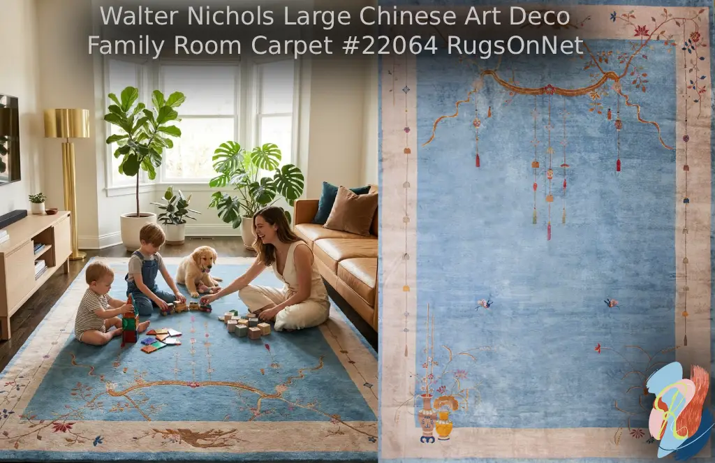 Large size sky blue antique walter nichols family room chinese art deco rug #22064 from the collection of rugsonnet